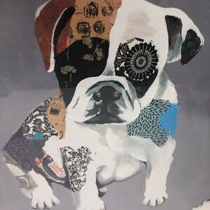 Mixed Media Painting Artwork Canvas Framed Bulldog Puppy New NIB 36x36